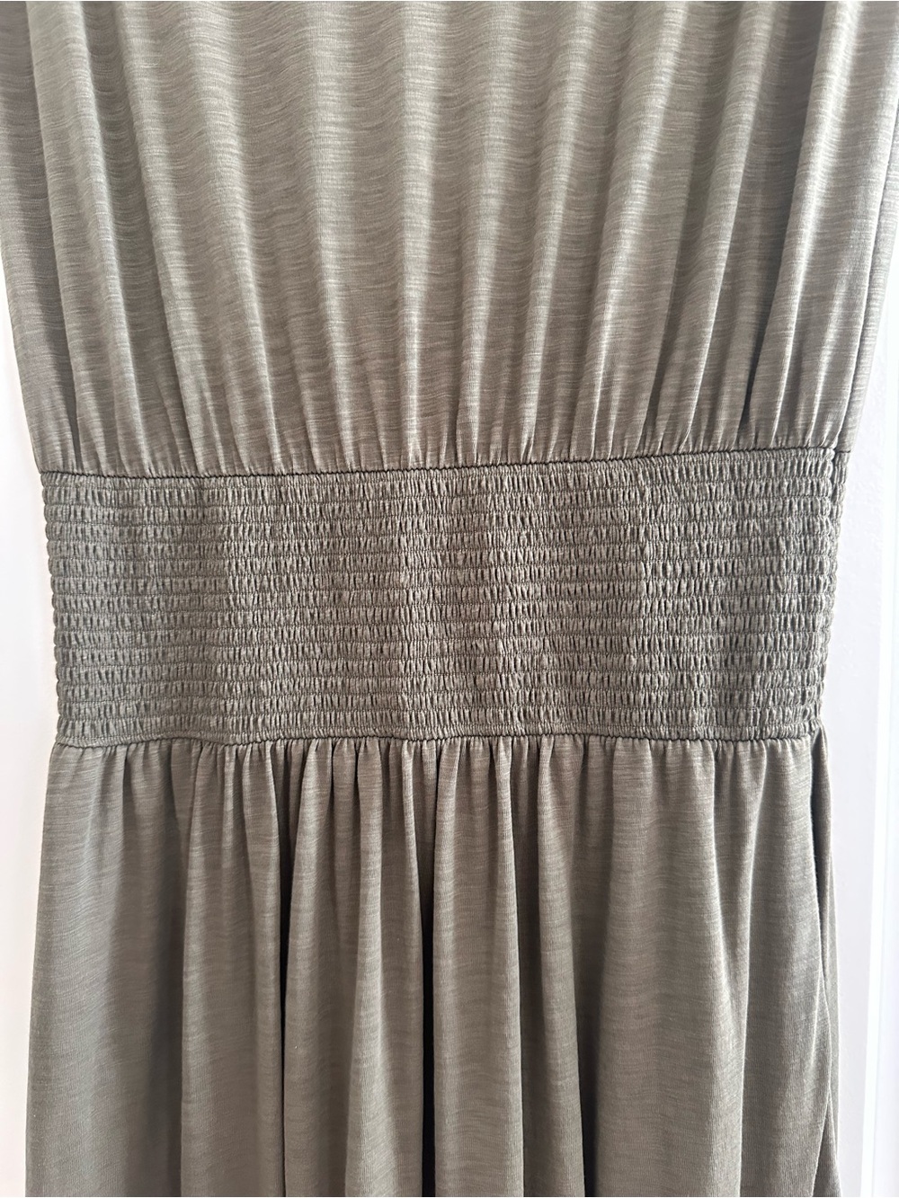 Nation Los Angeles Evonne Cotton Midi Dress Smocked Tiered Olive Green - Picture 6 of 10